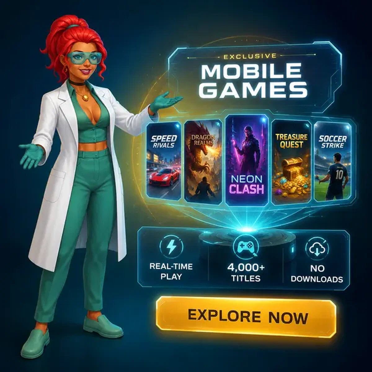 Joueur explorant les jeux de l'application mobile sur un affichage holographique Boomzino avec des titres exclusifs