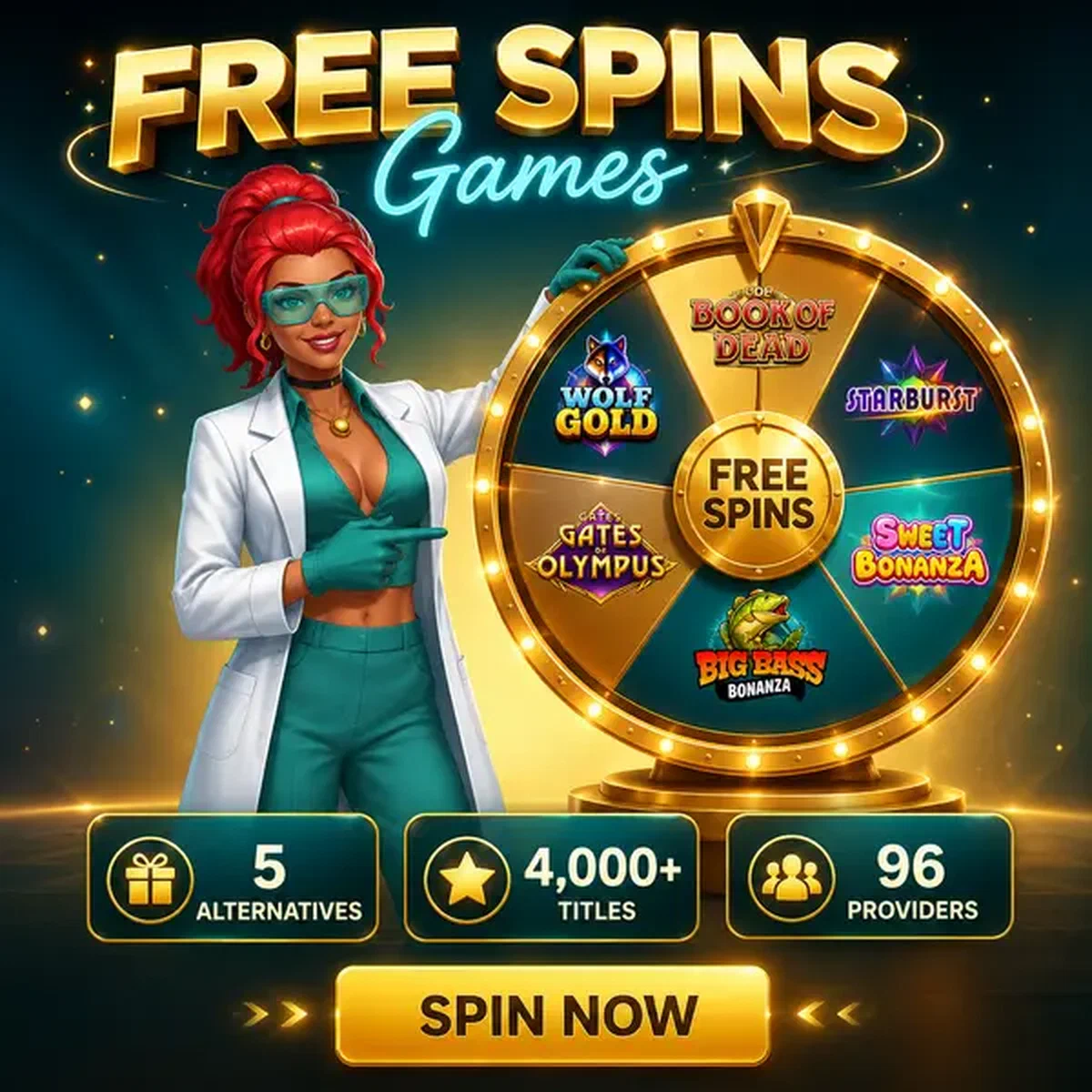 Hôte Boomzino présentant une roue de prix dorée mettant en valeur la variété de jeux de tours gratuits